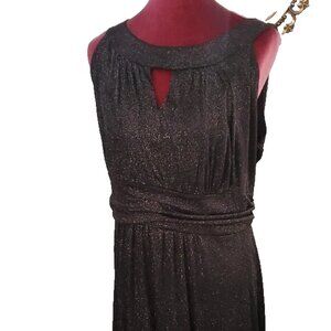 Enfocus Women 20W Black with Silver Sparkles Floor Length Sleeveless Dress